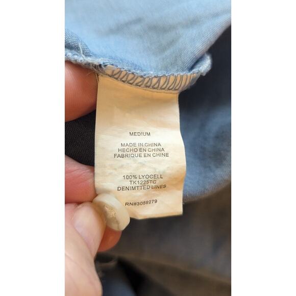 Thread & Supply Shirt Dress 100% Lyocell Vertical Stripe Frayed Hem Med - Picture 4 of 8